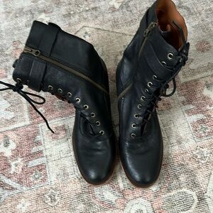 Kork-Ease; lace-up/zipper boots; black leather